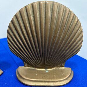 Vintage Solid Brass Scallop Shell Seashell Bookends Pair - Rare Item